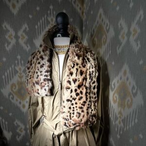 Adrienne Landau Leopard Print Rabbit Fur Pull Thru Scarf